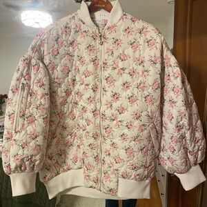 Floral oversized puffer jacket with puff sleeves
